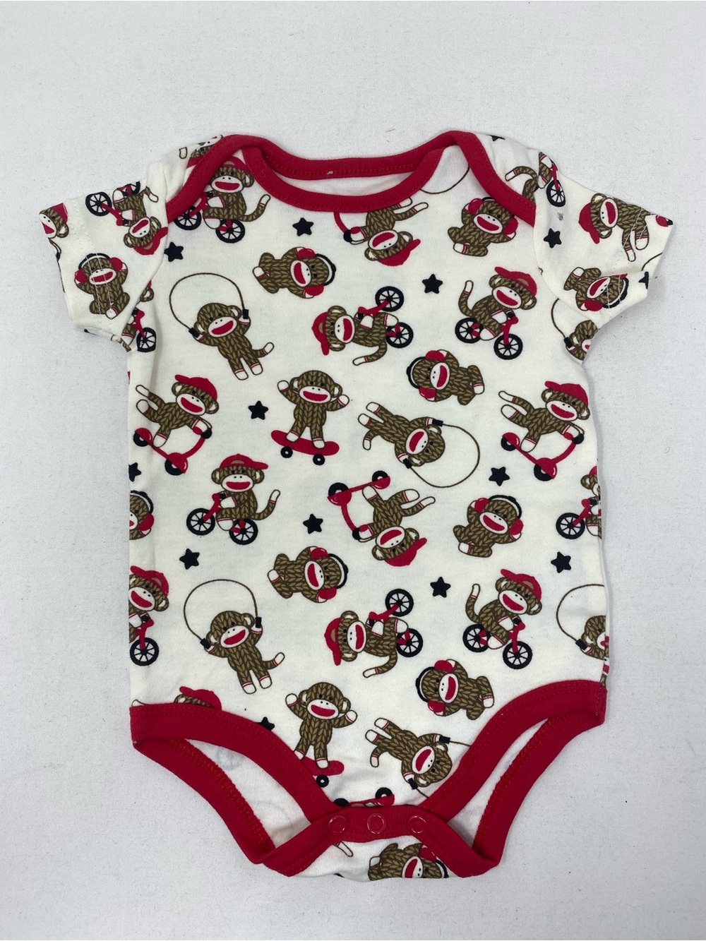 Baby Starters Cream Bodysuit with Red-Trim Sock Sport Monkey Print 0-3 Months
